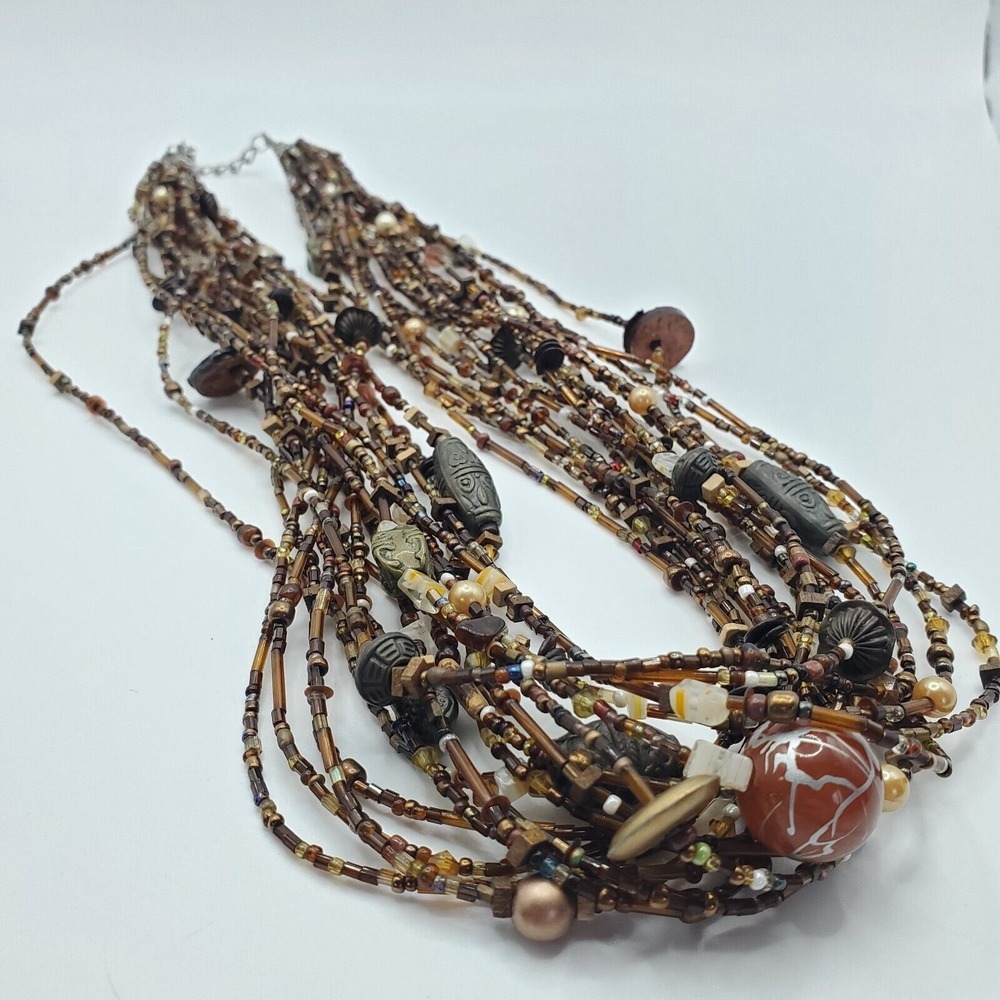 Handmade Womens Multistrand Beaded‎ Necklace Boho Festival Earthy
